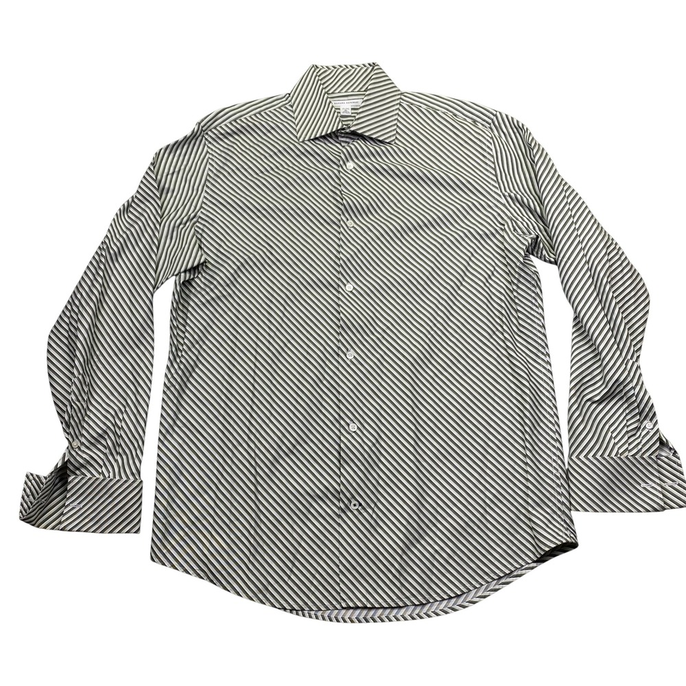 Banana Republic‎ Mens XL Long Sleeve Button Down Shirt Olive Green White Striped